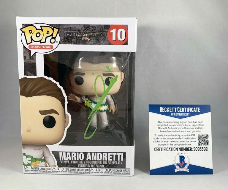 MARIO ANDRETTI SIGNED FUNKO POP BECKETT BAS 2 COA COLLECTIBLE MEMORABILIA