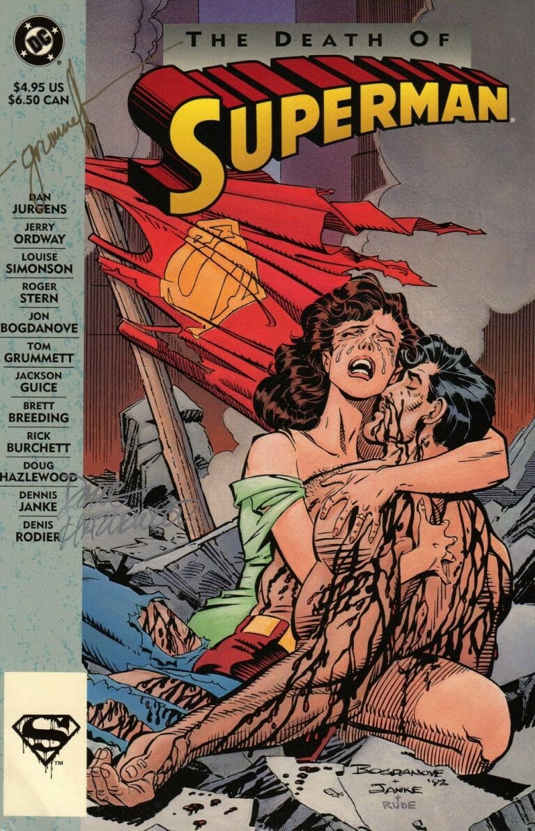 TOM GRUMMETT AND DOUG HAZELWOOD SIGNED THE DEATH OF SUPERMAN COMIC BOOK NOVEL CO COLLECTIBLE MEMORABILIA