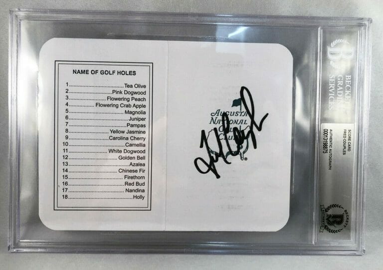MASTERS CHAMPION FRED COUPLES SIGNED MASTERS SCORECARD BECKETT BAS COA COLLECTIBLE MEMORABILIA