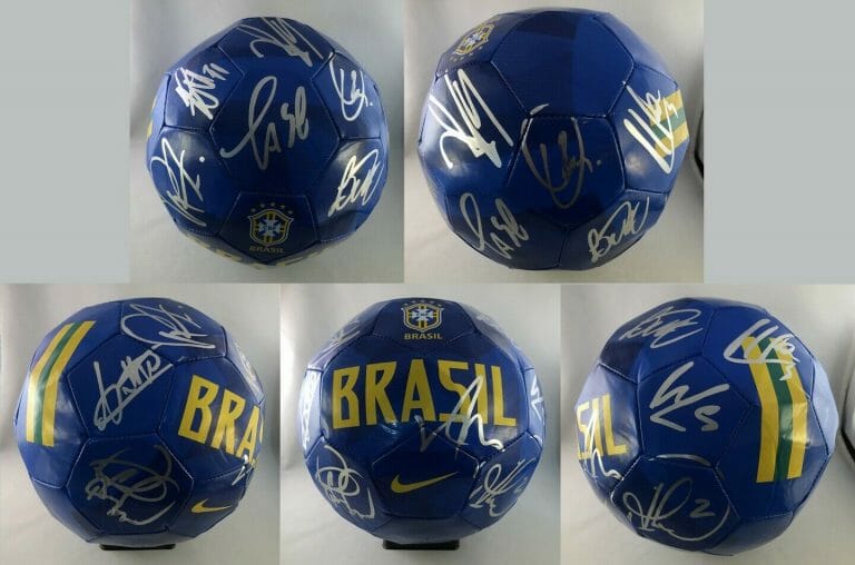 BRAZIL SOCCER TEAM SIGNED SOCCER BALL BRASIL FUTBOL CASEMIRO COUTINHO 12 AUTOGRA COLLECTIBLE MEMORABILIA