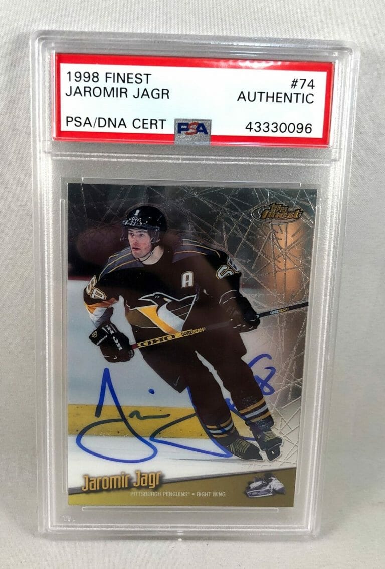 PITTSBURGH PENGUINS JAROMIR JAGR SIGNED TRADING CARD 1998 FINEST #74 COA COLLECTIBLE MEMORABILIA