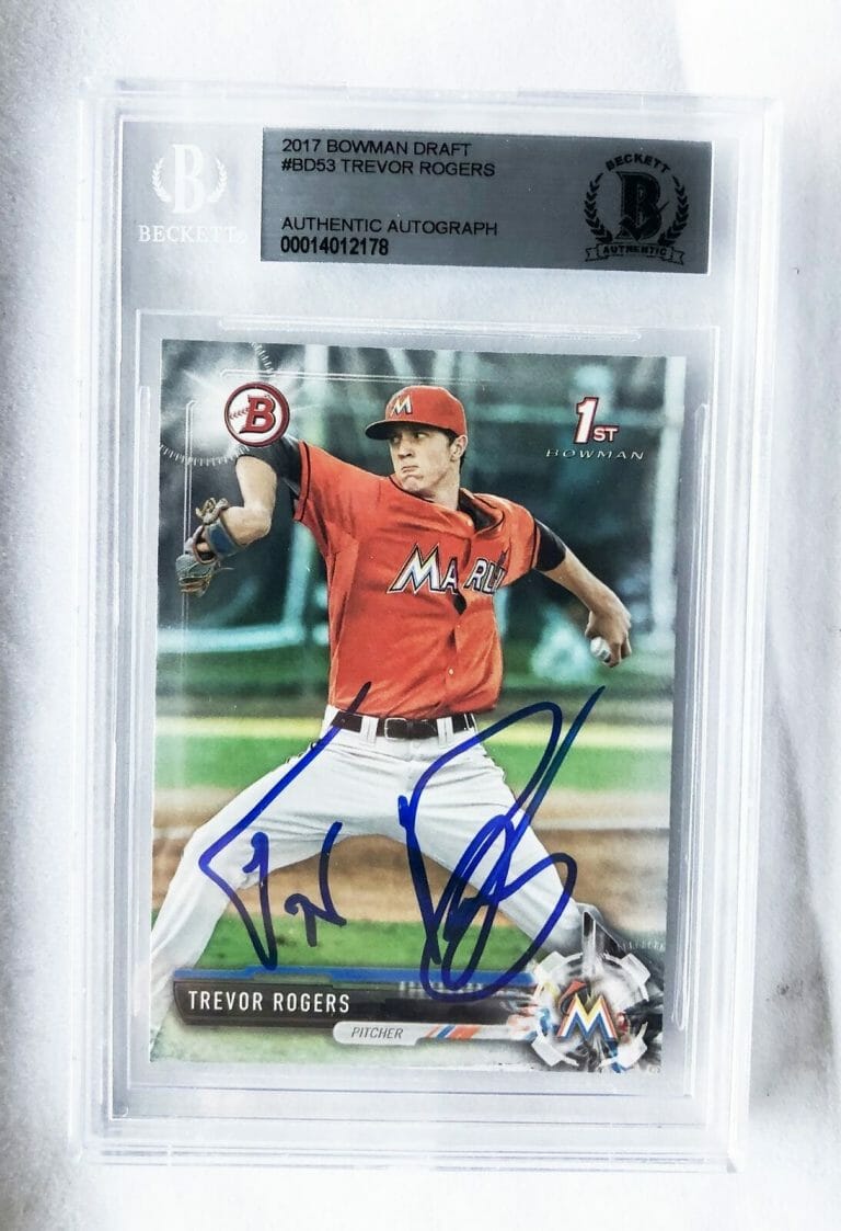 MIAMI MARLINS TREVOR ROGERS SIGNED ROOKIE CARD 2017 BOWMAN #BDC53 COA COLLECTIBLE MEMORABILIA