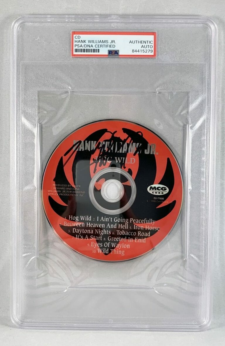 COUNTRY SINGER HANK WILLIAMS JR SIGNED CD PSA/DNA 7 COA COLLECTIBLE MEMORABILIA