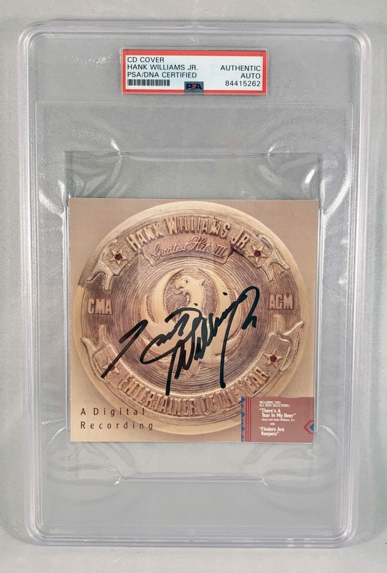 COUNTRY SINGER HANK WILLIAMS JR SIGNED CD COVER PSA/DNA 3 COA COLLECTIBLE MEMORABILIA