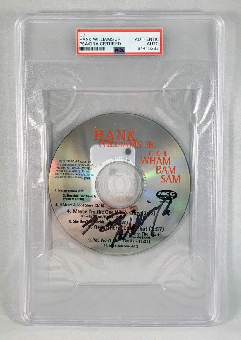 COUNTRY SINGER HANK WILLIAMS JR SIGNED CD PSA/DNA 8 COA COLLECTIBLE MEMORABILIA