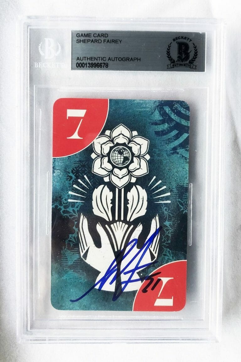 SHEPARD FAIREY SIGNED CARD UNO LIMITED EDITION BECKETT BAS 6 COA COLLECTIBLE MEMORABILIA