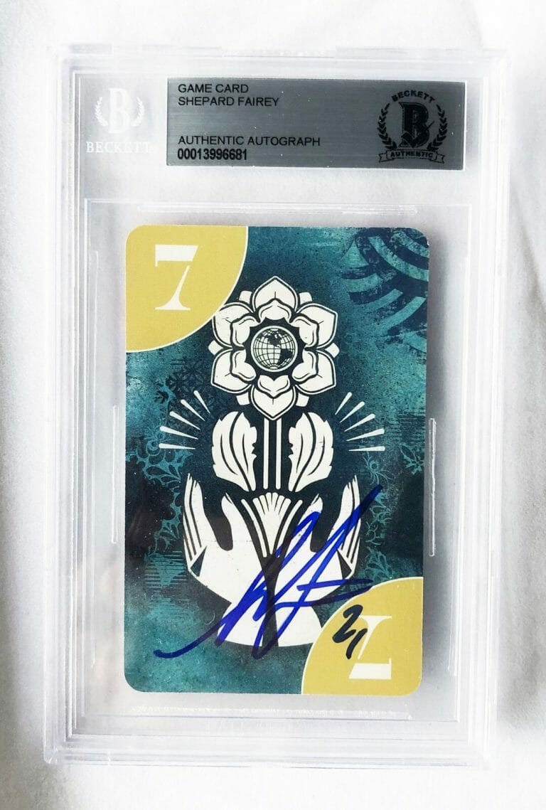 SHEPARD FAIREY SIGNED CARD UNO LIMITED EDITION BECKETT BAS 8 COA COLLECTIBLE MEMORABILIA