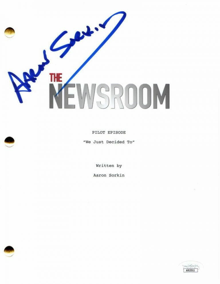 AARON SORKIN SIGNED AUTOGRAPH THE NEWSROOM FULL PILOT SCRIPT – RARE! W/ JSA COA COLLECTIBLE MEMORABILIA