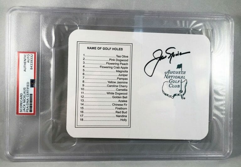 JACK NICKLAUS SIGNED MASTERS SCORECARD PSA/DNA 15 COA COLLECTIBLE MEMORABILIA