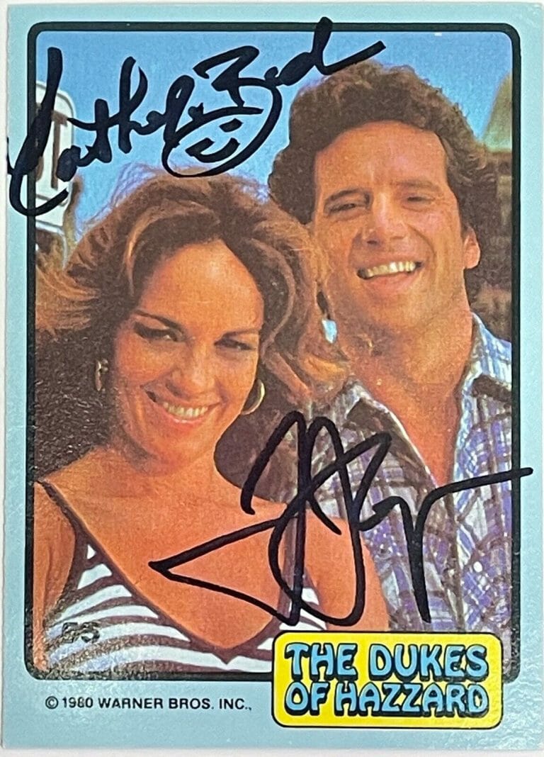 TOM WOPAT CATHERINE BACH SIGNED AUTOGRAPH DUKES OF HAZZARD TRADING CARD JSA 243 COLLECTIBLE MEMORABILIA