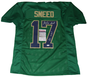 JAYLEN SNEED SIGNED (NOTRE DAME FIGHTING IRISH) GO IRISH GREEN XL JERSEY JSA COLLECTIBLE MEMORABILIA