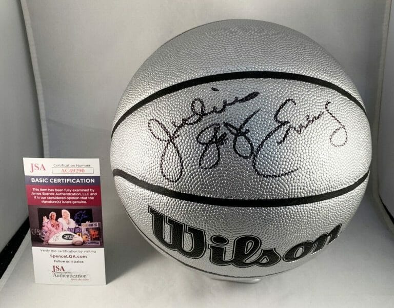 PHILADELPHIA 76ERS JULIUS ERVING SIGNED BASKETBALL JSA 75TH ANNIVERSARY SILVE… COLLECTIBLE MEMORABILIA