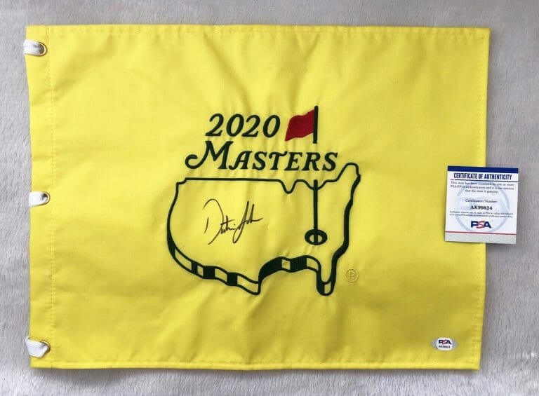 DUSTIN JOHNSON SIGNED MASTERS FLAG 2020 CHAMPION GOLF PIN FLAG JSA 1 COA COLLECTIBLE MEMORABILIA