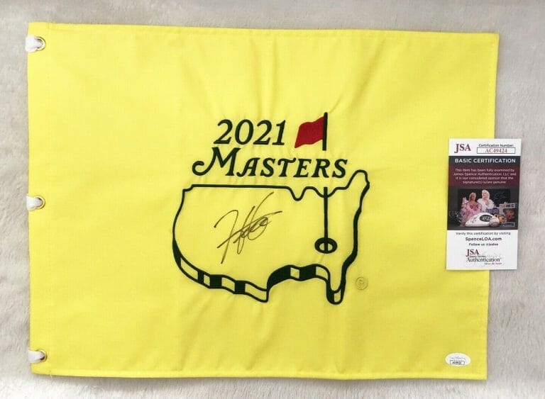 HIDEKI MATSUYAMA SIGNED MASTERS FLAG 2021 CHAMPION GOLF PIN FLAG JSA 1 COA COLLECTIBLE MEMORABILIA