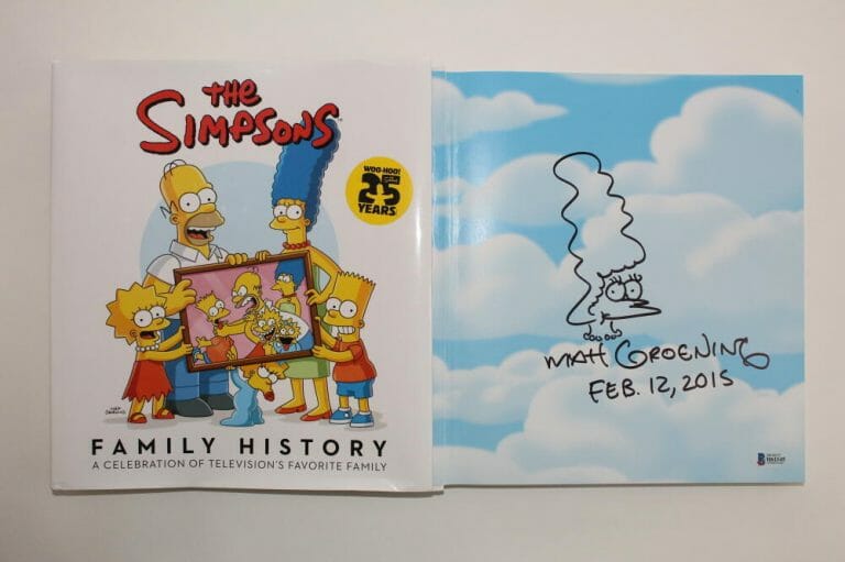 MATT GROENING SIGNED AUTOGRAPH THE SIMPSONS BOOK ORIGINAL ART MARGE SKETCH BAS COLLECTIBLE MEMORABILIA