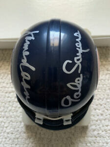 JAMES CAAN + GALE SAYERS HAND SIGNED BEARS MINI-HELMET BRIAN’S SONG JSA COLLECTIBLE MEMORABILIA