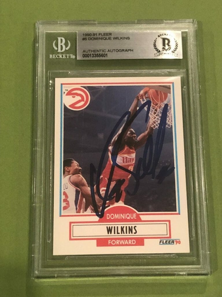 DOMINIQUE WILKINS SIGNED 1990-91 FLEER CARD #6 BECKETT AUTHENTICATED BAS COLLECTIBLE MEMORABILIA