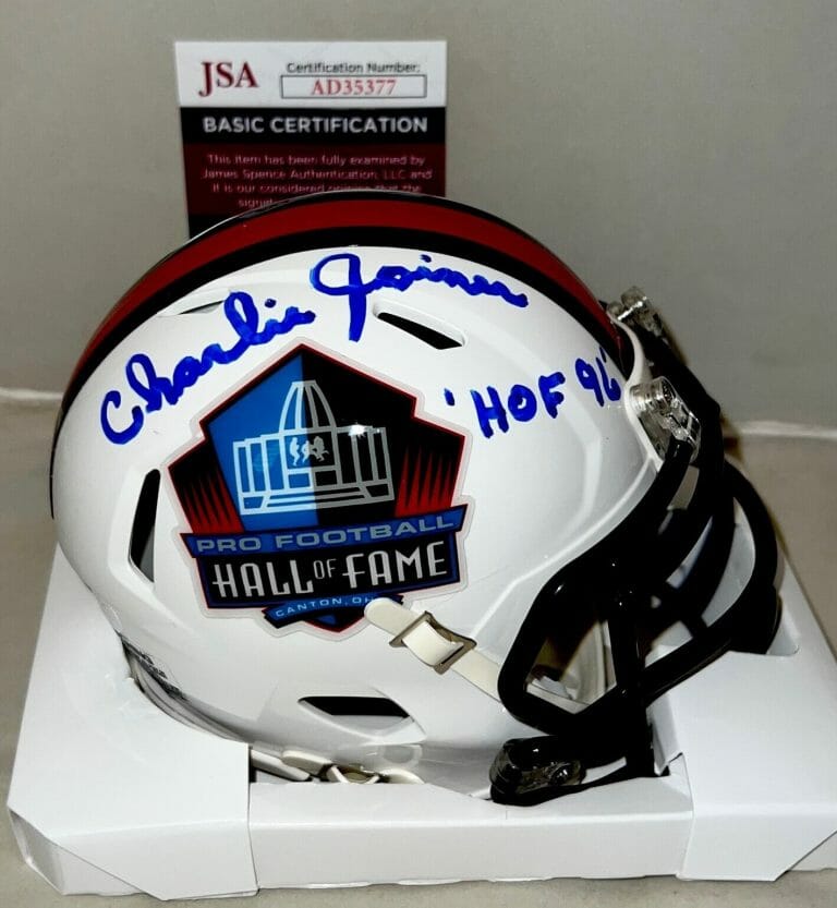 CHARLIE JOINER SAN DIEGO CHARGERS SIGNED SPEED HALL OF FAME MINI HELMET HOF JSA COLLECTIBLE MEMORABILIA