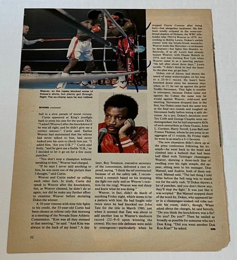 MIKE WEAVER HERCULES SIGNED MAGAZINE PAGE BOXING CHAMP AUTOGRAPHED COLLECTIBLE MEMORABILIA