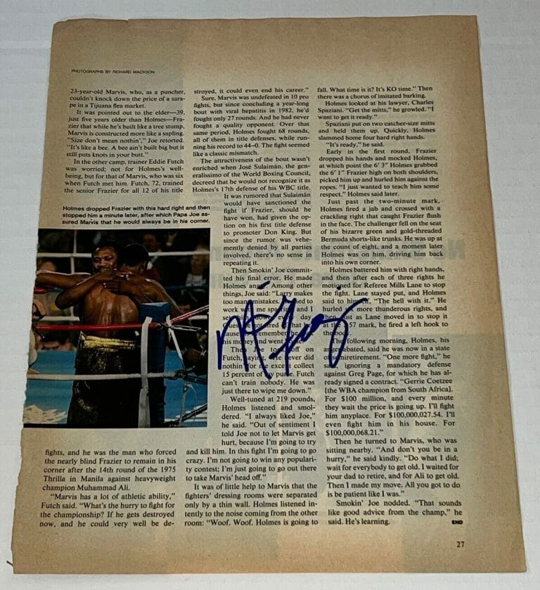 MARVIS FRAZIER SIGNED BOXING MAGAZINE PAGE AUTOGRAPHED 2 COLLECTIBLE MEMORABILIA
