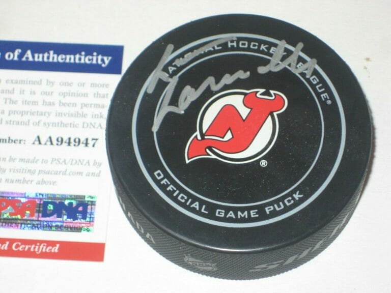 LOU LAMORIELLO SIGNED NEW JERSEY DEVILS OFFICIAL GAME PUCK W/ PSA COA COLLECTIBLE MEMORABILIA