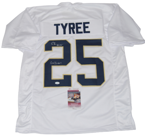 CHRIS TYREE SIGNED (NOTRE DAME FIGHTING IRISH) WHITE GO IRISH CUSTOM JERSEY JSA COLLECTIBLE MEMORABILIA