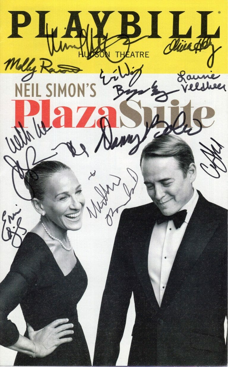 PLAZA SUITE HAND SIGNED STUDIO 54 NY CITY PLAYBILL+COA SJP+BRODERICK+CAST COLLECTIBLE MEMORABILIA