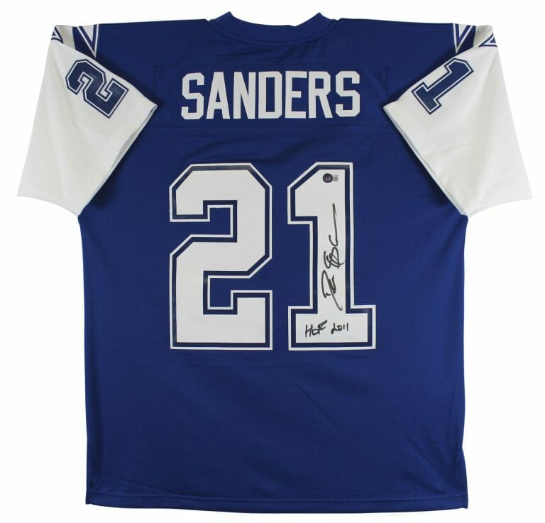 COWBOYS DEION SANDERS “HOF 2011” SIGNED THANKSGIVING M&N JERSEY BAS WITNESSED COLLECTIBLE MEMORABILIA