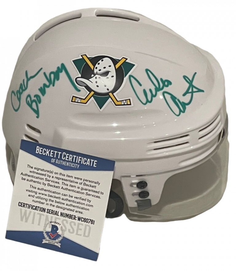 EMILIO ESTEVEZ SIGNED THE MIGHTY DUCKS MINI HELMET INSCRIPTION AUTOGRAPH BAS 1 COLLECTIBLE MEMORABILIA