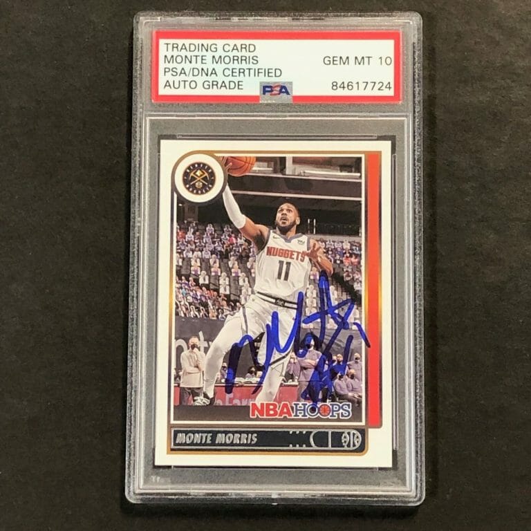 2021-22 NBA HOOPS #51 MONTE MORRIS SIGNED CARD AUTO 10 PSA SLABBED NUGGETS COLLECTIBLE MEMORABILIA