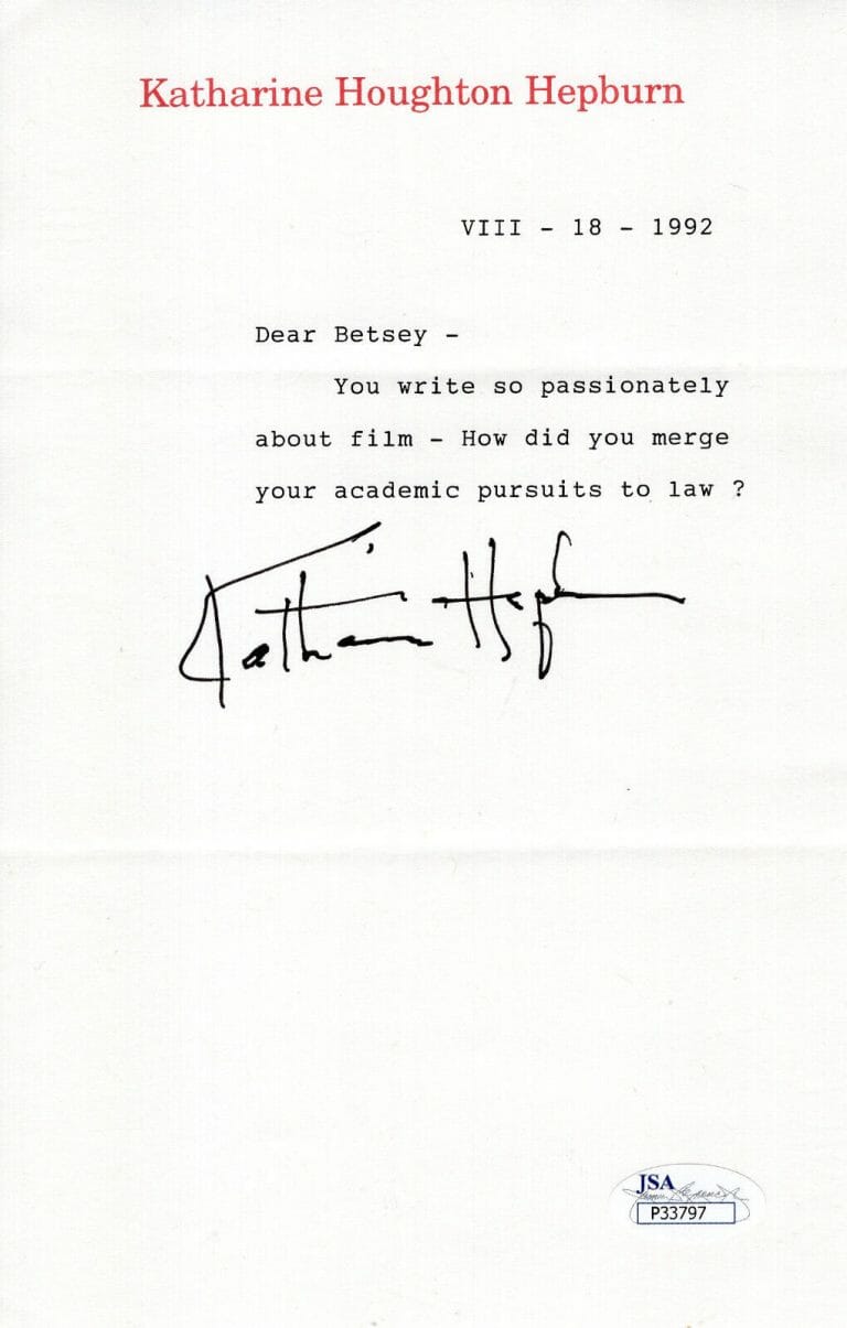 KATHARINE HEPBURN HAND SIGNED LETTER ON LETTERHEAD WRITE PASSIONATELY JSA COLLECTIBLE MEMORABILIA
