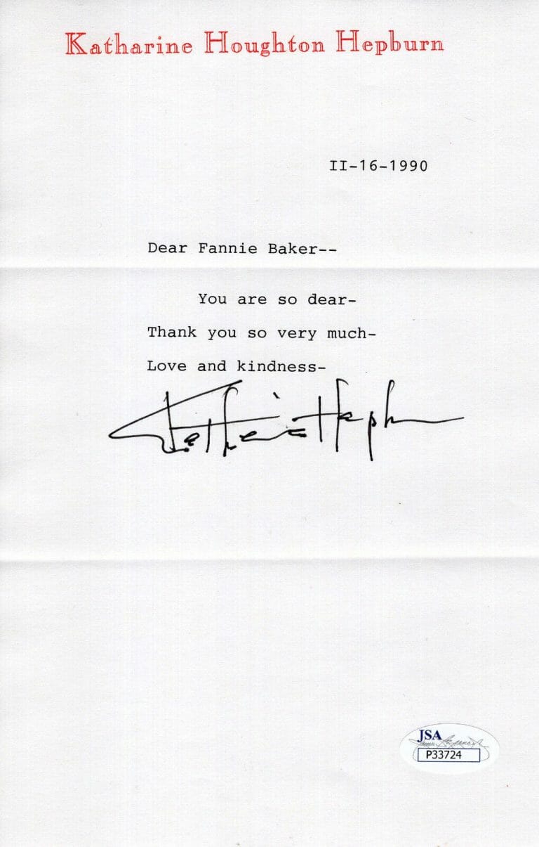 KATHARINE HEPBURN HAND SIGNED LETTER ON LETTERHEAD LOVE+KINDNESS JSA COLLECTIBLE MEMORABILIA
