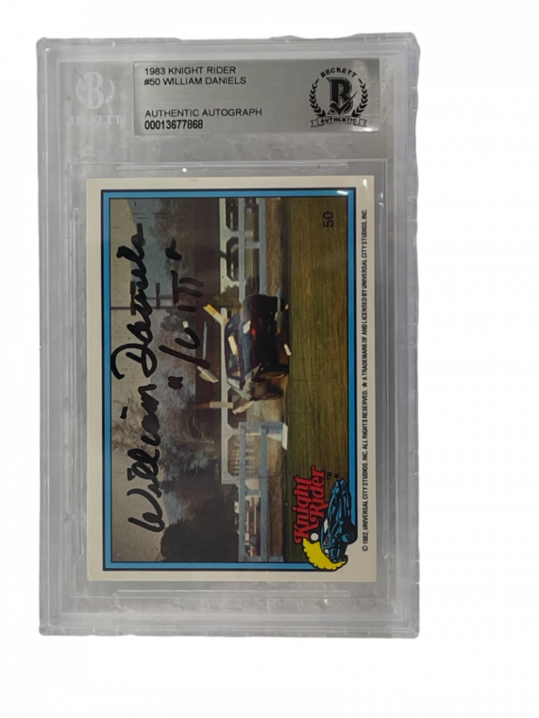 WILLIAM DANIELS SIGNED KNIGHT RIDER DONRUSS TRADING CARD #50 SLABBED BECKETT 2 COLLECTIBLE MEMORABILIA