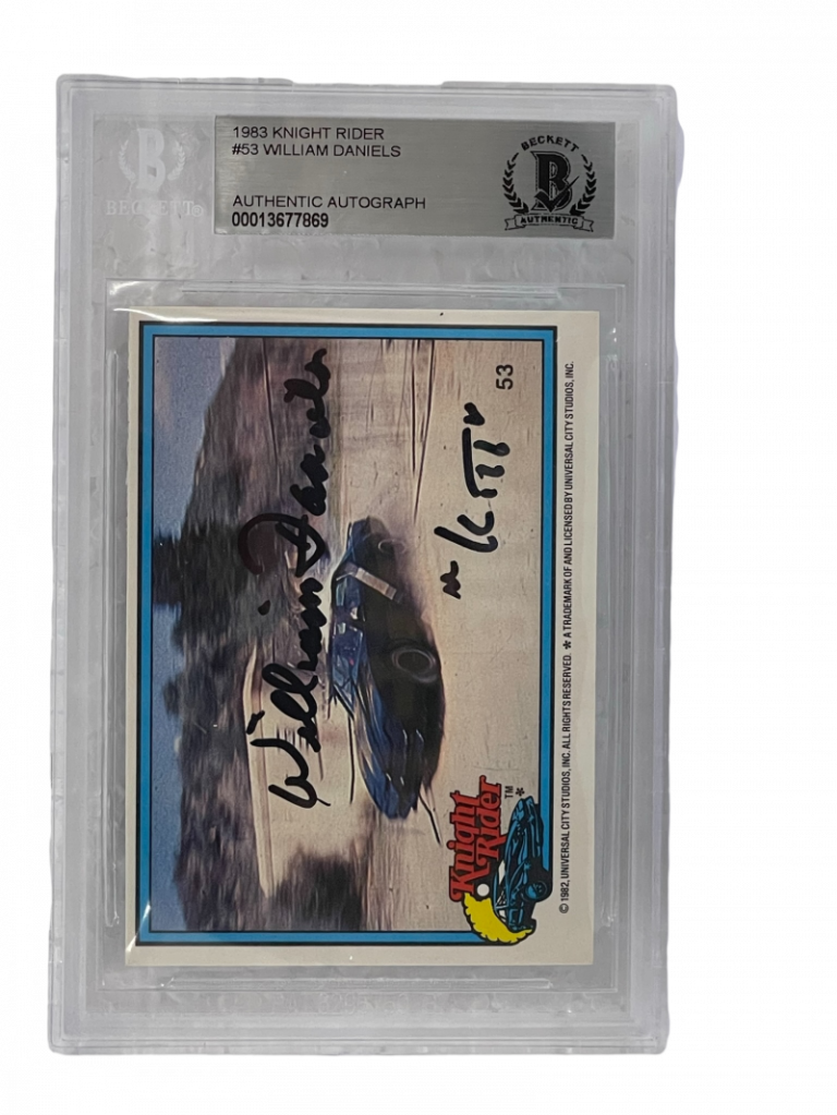 WILLIAM DANIELS SIGNED KNIGHT RIDER DONRUSS TRADING CARD #53 SLABBED BECKETT 1 COLLECTIBLE MEMORABILIA