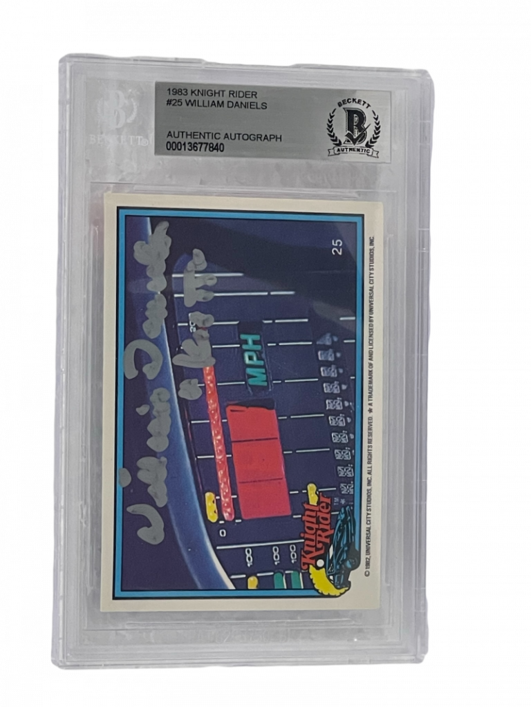 WILLIAM DANIELS SIGNED KNIGHT RIDER DONRUSS TRADING CARD #25 SLABBED BECKETT 1 COLLECTIBLE MEMORABILIA