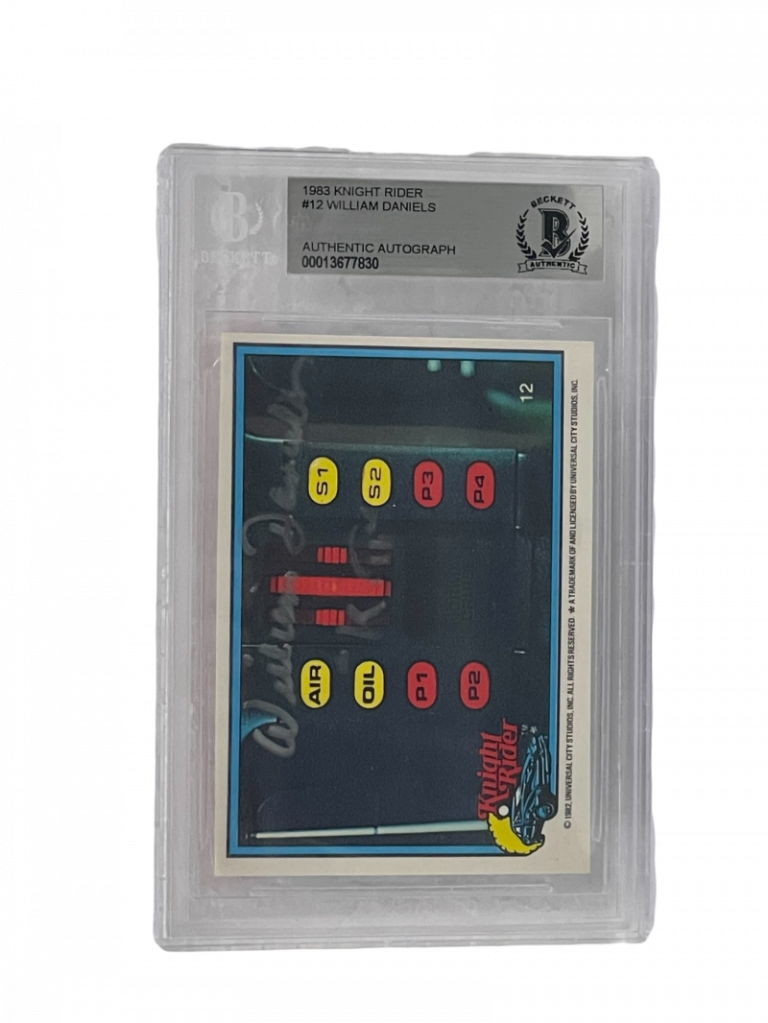 WILLIAM DANIELS SIGNED KNIGHT RIDER DONRUSS TRADING CARD #12 SLABBED BECKETT COLLECTIBLE MEMORABILIA