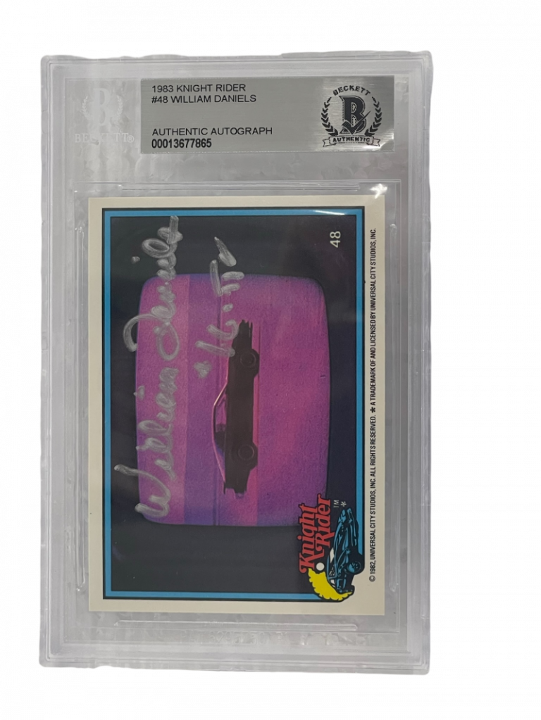 WILLIAM DANIELS SIGNED KNIGHT RIDER DONRUSS TRADING CARD #48 SLABBED BECKETT COLLECTIBLE MEMORABILIA