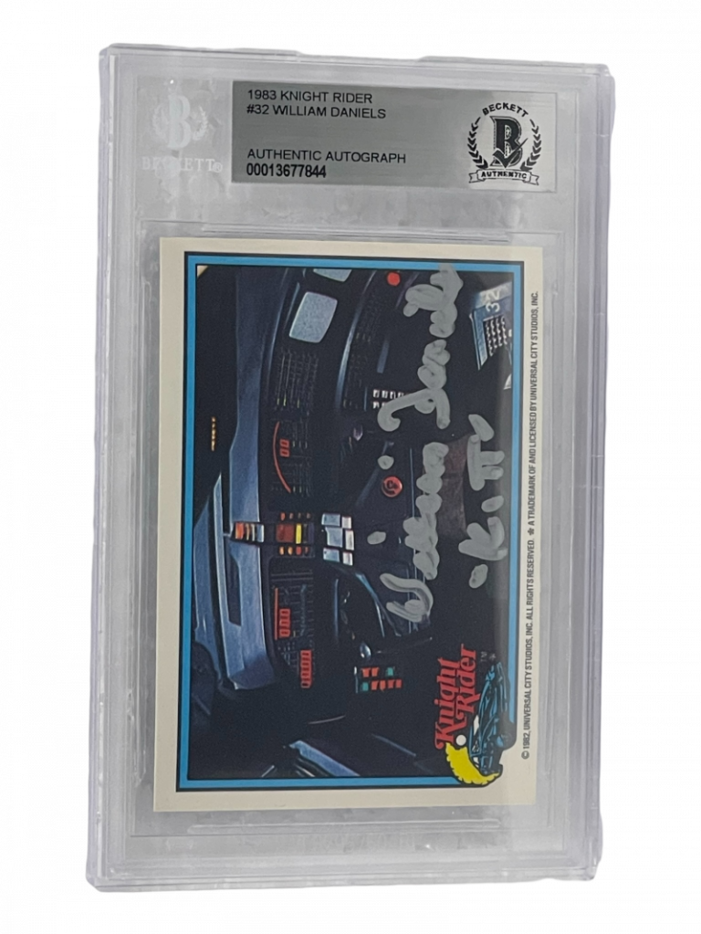 WILLIAM DANIELS SIGNED KNIGHT RIDER DONRUSS TRADING CARD #32 SLABBED BECKETT 2 COLLECTIBLE MEMORABILIA