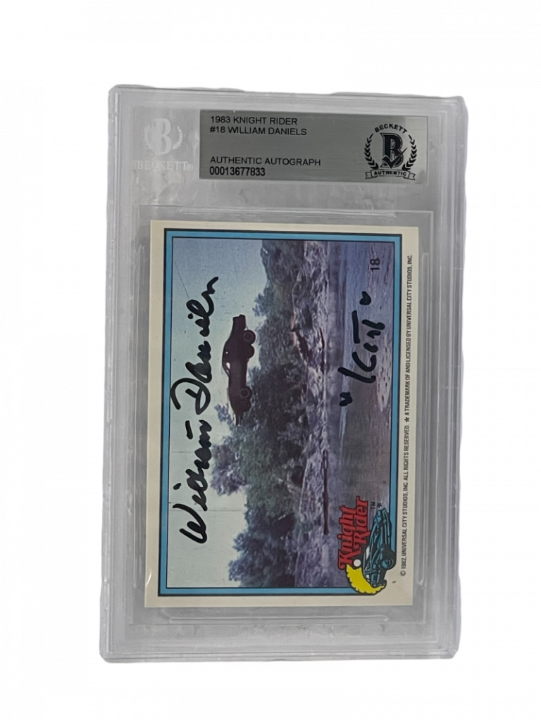 WILLIAM DANIELS SIGNED KNIGHT RIDER DONRUSS TRADING CARD #18 SLABBED BECKETT 1 COLLECTIBLE MEMORABILIA
