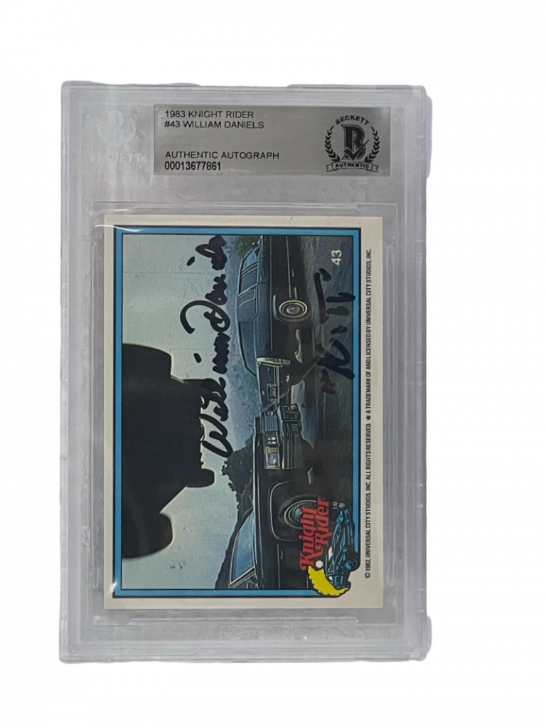WILLIAM DANIELS SIGNED KNIGHT RIDER DONRUSS TRADING CARD #43 SLABBED BECKETT COLLECTIBLE MEMORABILIA