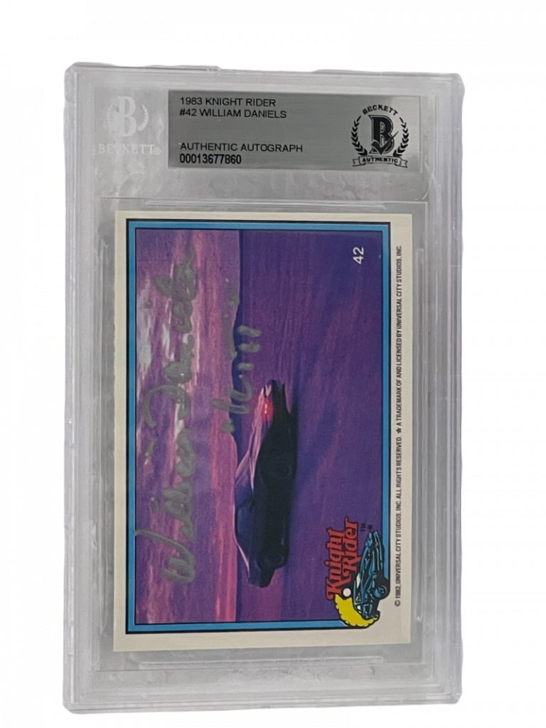 WILLIAM DANIELS SIGNED KNIGHT RIDER DONRUSS TRADING CARD #42 SLABBED BECKETT COLLECTIBLE MEMORABILIA