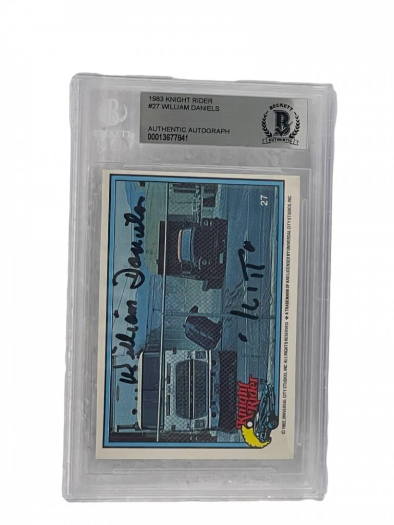 WILLIAM DANIELS SIGNED KNIGHT RIDER DONRUSS TRADING CARD #27 SLABBED BECKETT 3 COLLECTIBLE MEMORABILIA