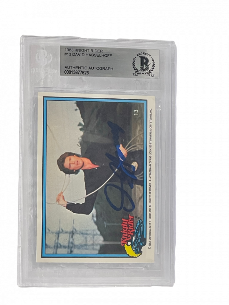 DAVID HASSELHOFF SIGNED KNIGHT RIDER DONRUSS TRADING CARD #13 SLABBED BECKETT COLLECTIBLE MEMORABILIA