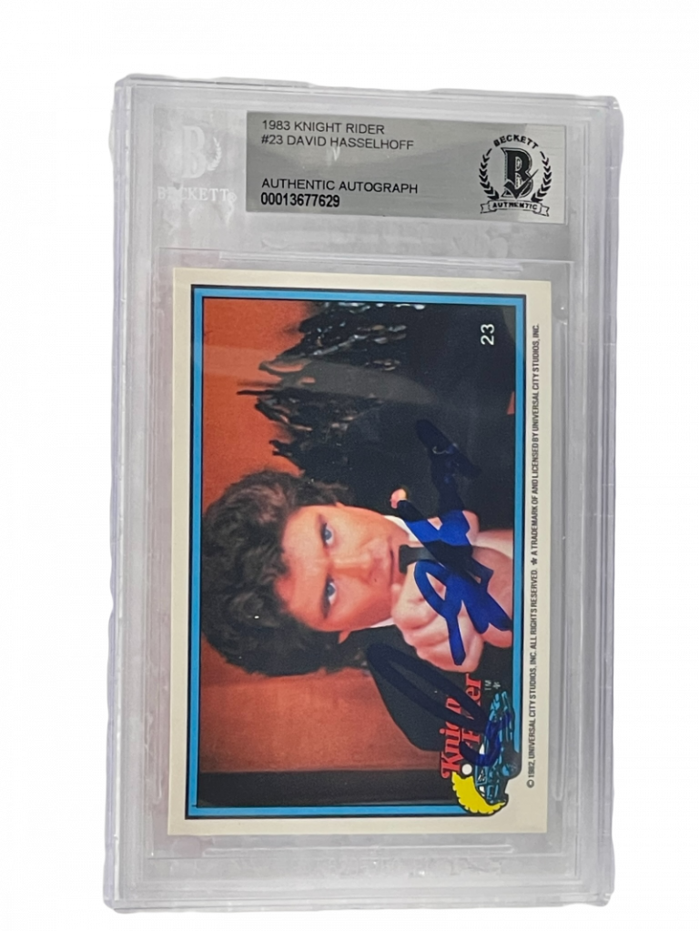 DAVID HASSELHOFF SIGNED KNIGHT RIDER DONRUSS TRADING CARD #23 SLABBED BECKETT 2 COLLECTIBLE MEMORABILIA