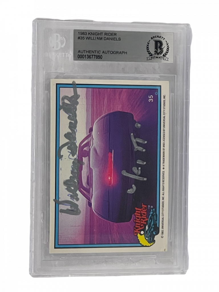 WILLIAM DANIELS SIGNED KNIGHT RIDER DONRUSS TRADING CARD #35 SLABBED BECKETT COLLECTIBLE MEMORABILIA