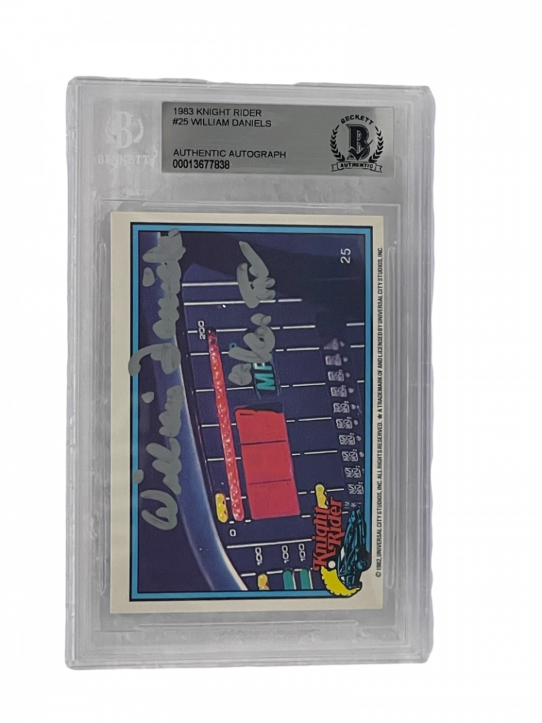 WILLIAM DANIELS SIGNED KNIGHT RIDER DONRUSS TRADING CARD #25 SLABBED BECKETT 2 COLLECTIBLE MEMORABILIA
