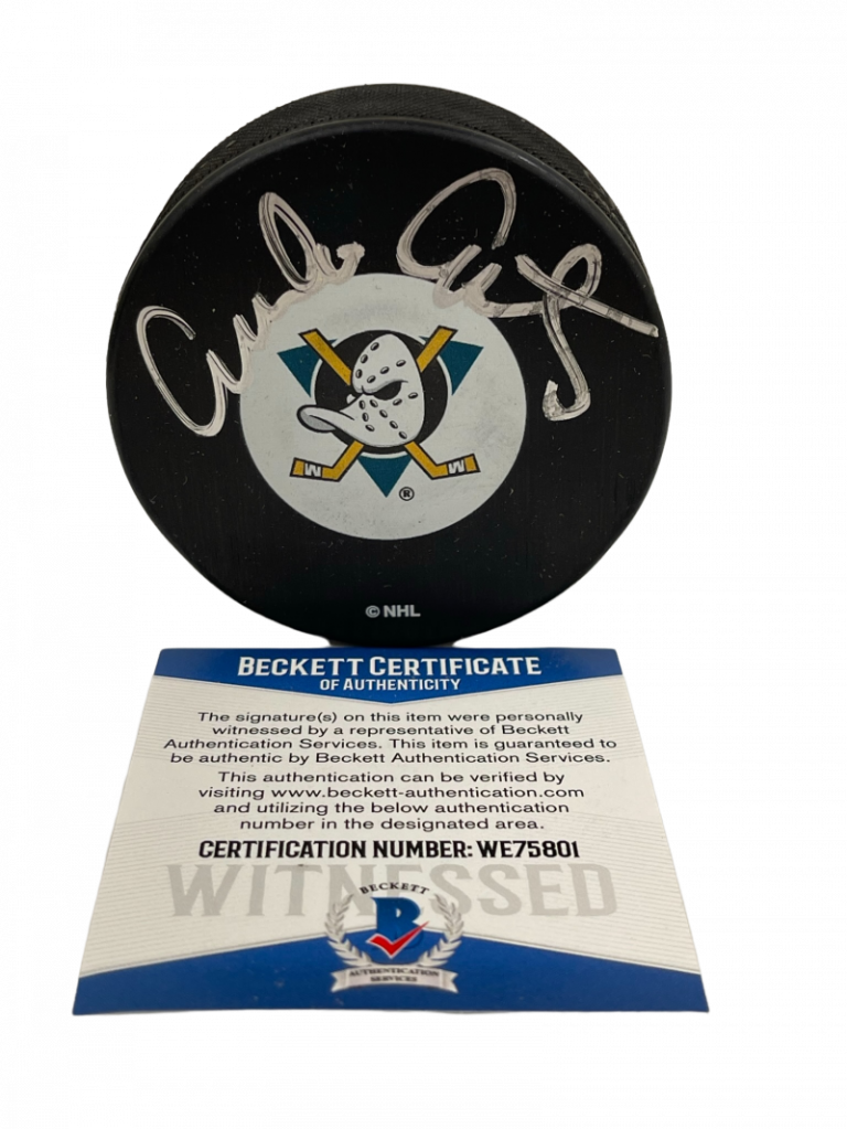EMILIO ESTEVEZ SIGNED THE MIGHTY DUCKS HOCKEY PUCK AUTOGRAPH BECKETT WITNESS 3 COLLECTIBLE MEMORABILIA