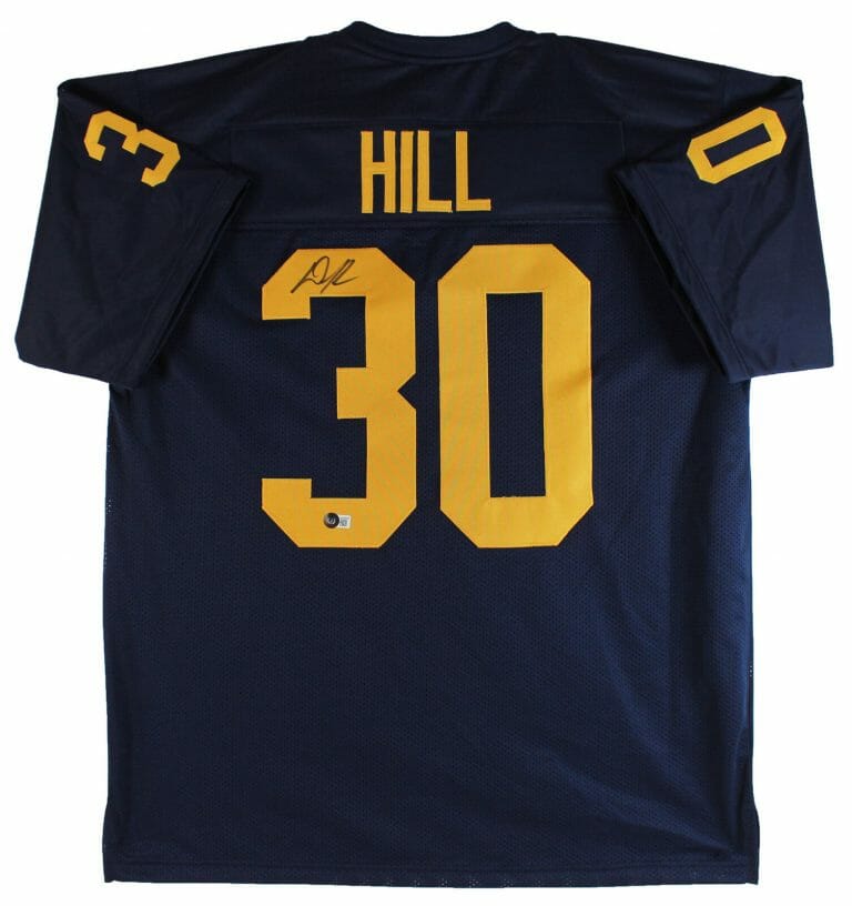 MICHIGAN DAXTON HILL AUTHENTIC SIGNED NAVY BLUE PRO STYLE JERSEY BAS WITNESSED COLLECTIBLE MEMORABILIA