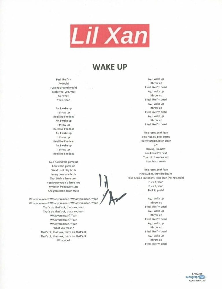 LIL XAN SIGNED AUTOGRAPHED WAKE UP SONG LYRIC SHEET DIEGO LEANOS ACOA COA COLLECTIBLE MEMORABILIA