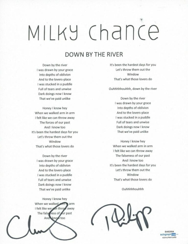 MILKY CHANCE SIGNED AUTOGRAPHED DOWN BY THE RIVER SONG LYRIC SHEET ACOA COA COLLECTIBLE MEMORABILIA